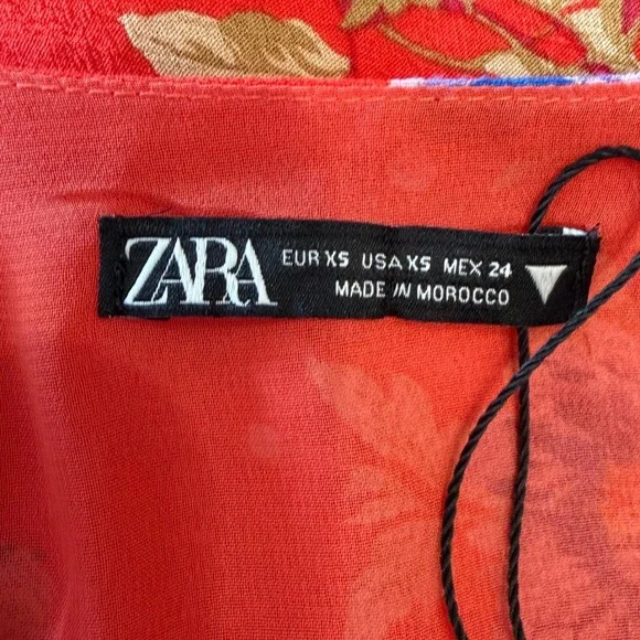 Zara Red Floral Polka Dot Wrap Mini Dress Long Sleeve XS V-Neck Boho Summer EUV - Picture 6 of 9